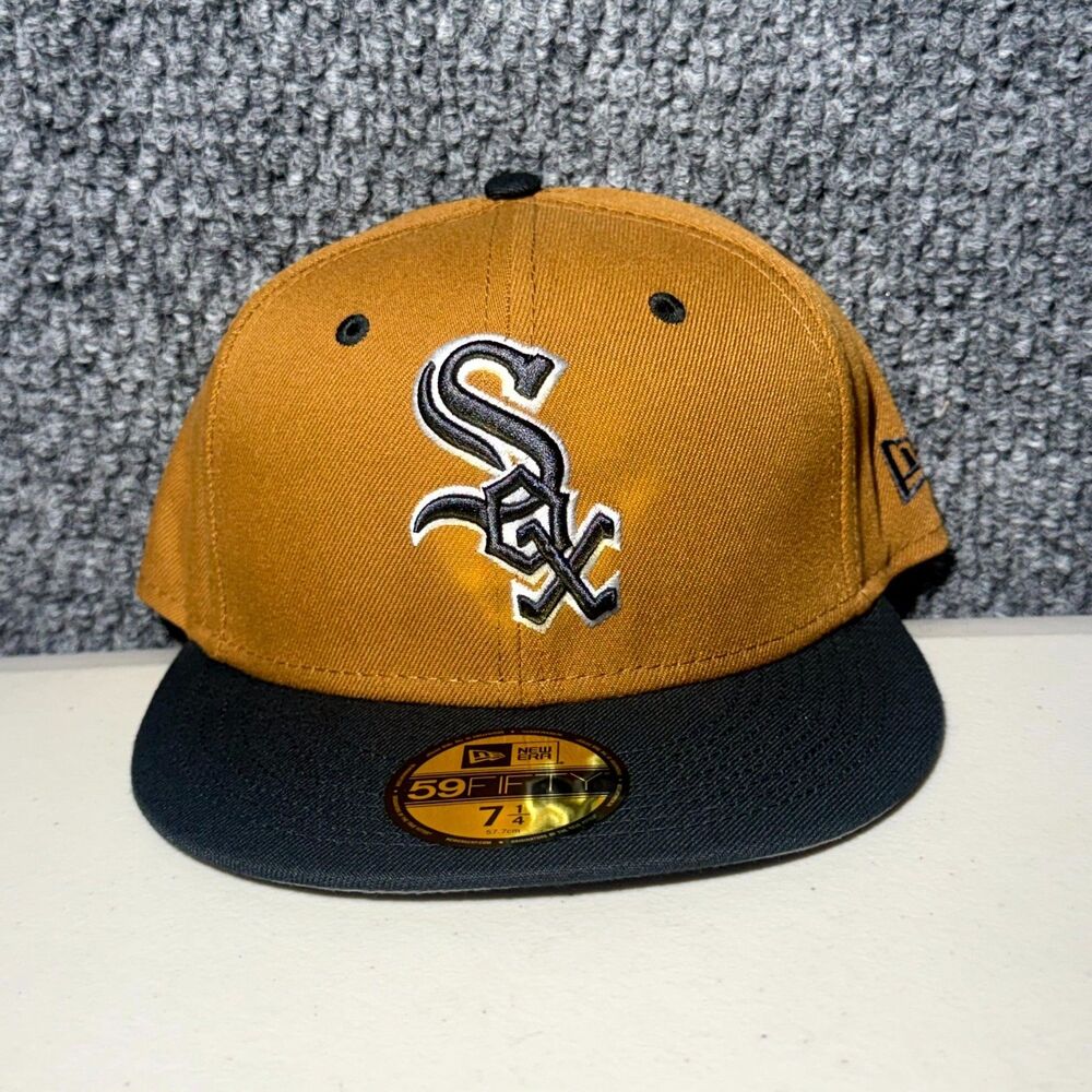 New Era Chicago White Sox Fitted‎ Hat Men's Gold Black Logo Baseball Size 7 1/4